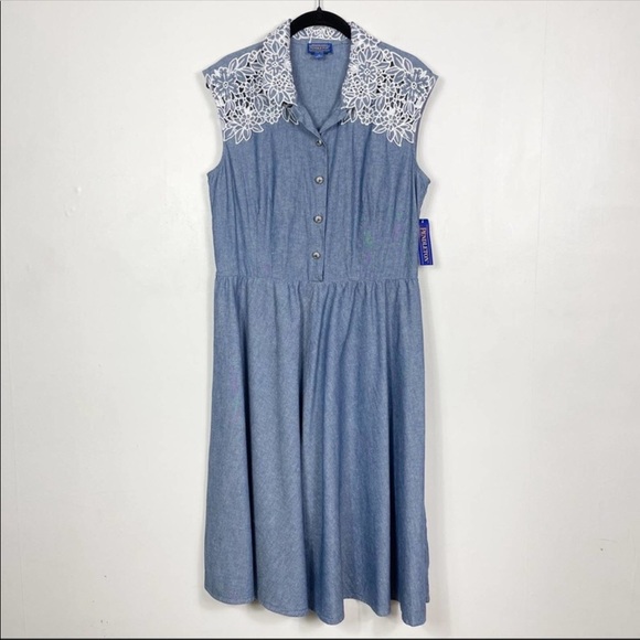 Pendleton - Sleeveless Chambray Fit and Flare Eyelet Detail June Shirt Dress - Picture 7 of 7